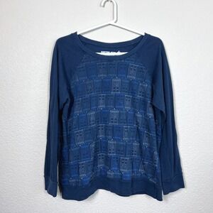 Her Universe Doctor Who Women XL Blue TARDIS Print Raglan Sweatshirt Long Sleeve